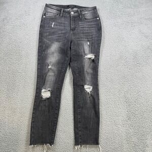 Judy Blue Jeans Women Size 5 27 Distressed Skinny Fit Black Wash Frayed Hem